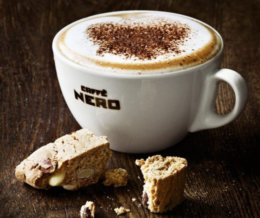 Caffè Nero cup of coffee and biscotti